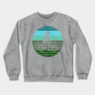 Green blue octopus retro artwork sunrise Crewneck Sweatshirt